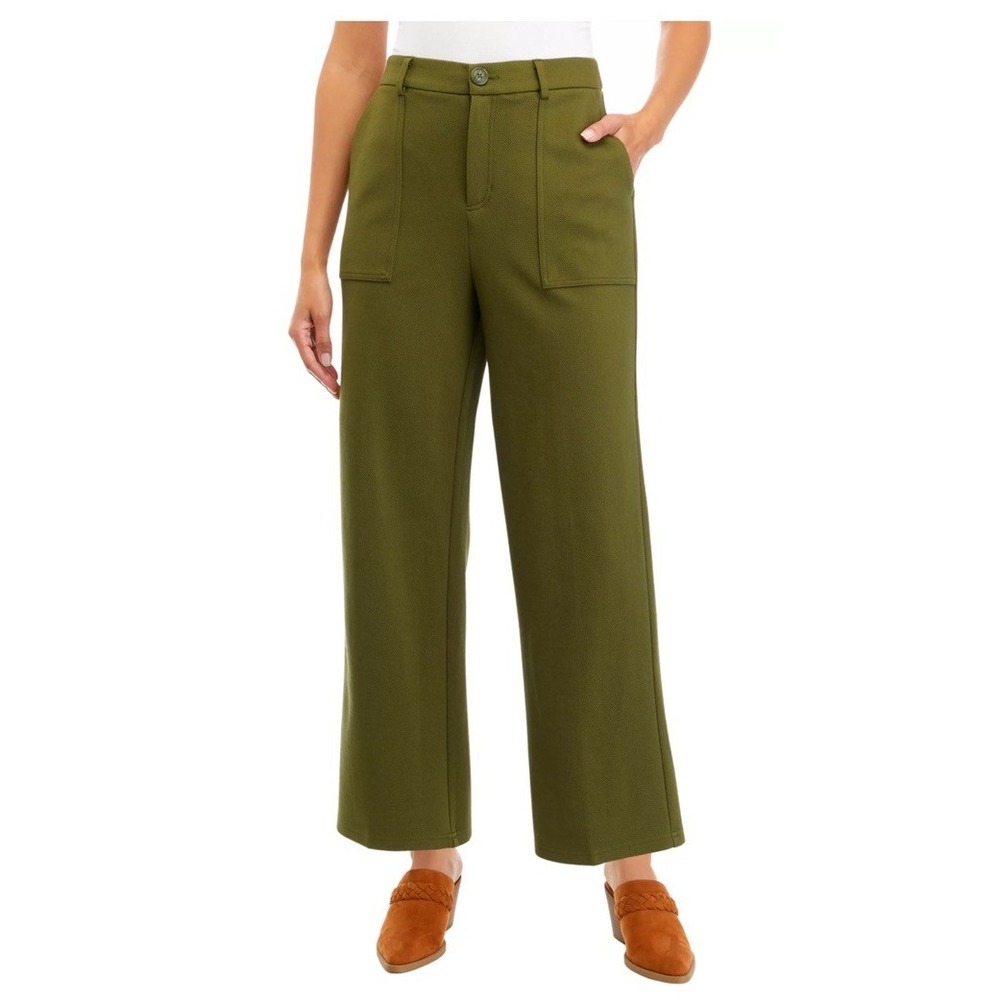 Wonderly Wide Leg Ankle Pants Trousers Olive Green Pockets Loose Heavy Size 12